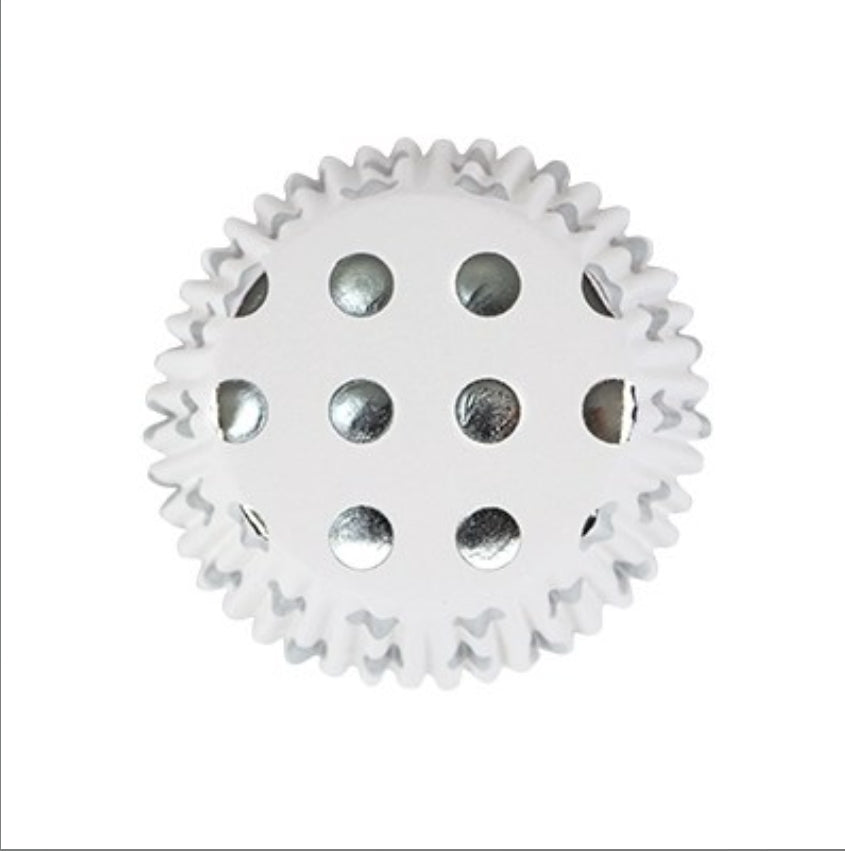 METALLIC POLKA DOT CAKE CUPS SILVER 30pcs