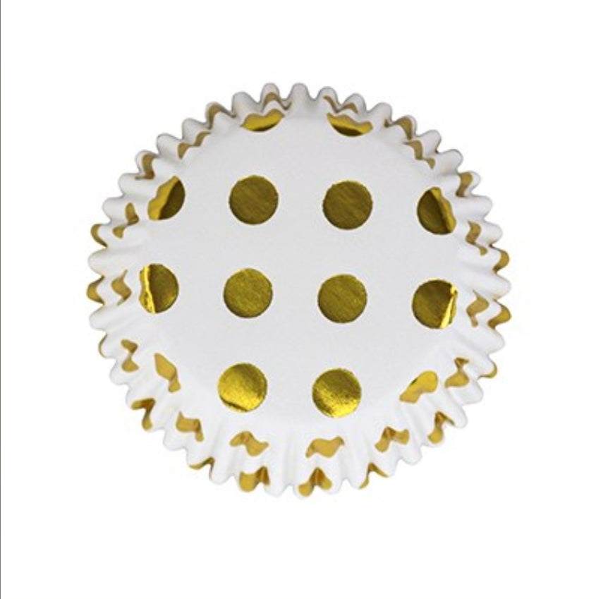 METALLIC POLKA DOT CAKE CUPS GOLD 30pcs