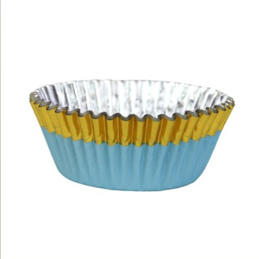 METALLIC CUPS GOLD &amp; LIGHT BLUE 30pcs