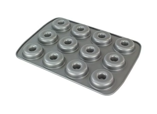 TEGLIA ANTIADERENTE IN ACCIAIO AL CARBONIO PER 12 MONOPORZIONE MINI DONUTS, MIS. 37, 3 X 26, 1 CM